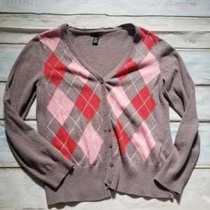 H&m Cardigan argyle with gray, pink,  red
